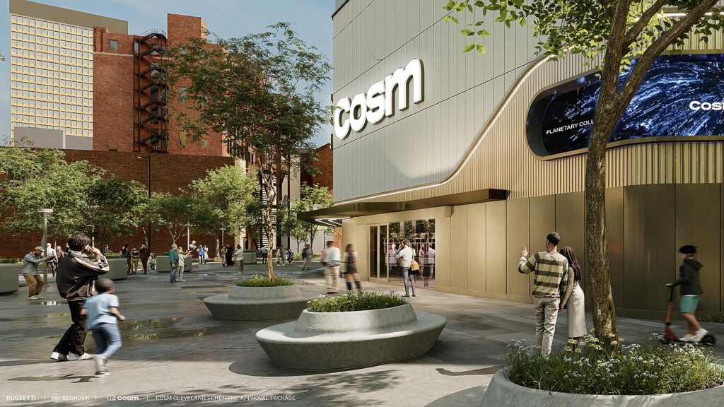Cosm, Bedrock and Rock Entertainment Group released a proposed renderings of the new immersive sports and entertainment venue located on Huron Road in Downtown Cleveland, OH.